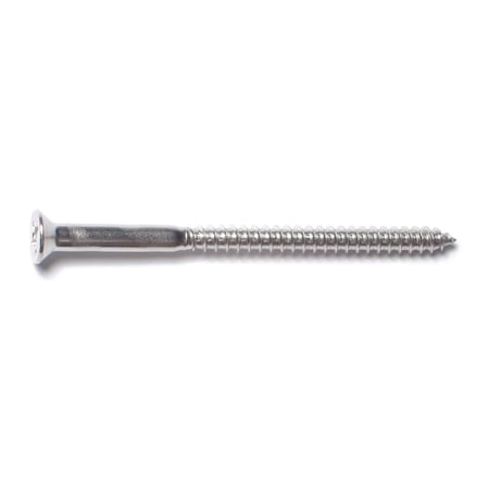Wood Screw, #10, 3 in, Plain 18-8 Stainless Steel Flat Head Phillips Drive, 4 PK